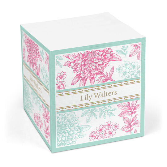 Mint & Raspberry Pom Poms Sticky Memo Cube